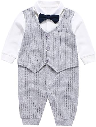 Mornyray Baby Boy Formal Jumpsuit Gentleman Wedding Outfit Tuxedo Suit with Bowtie