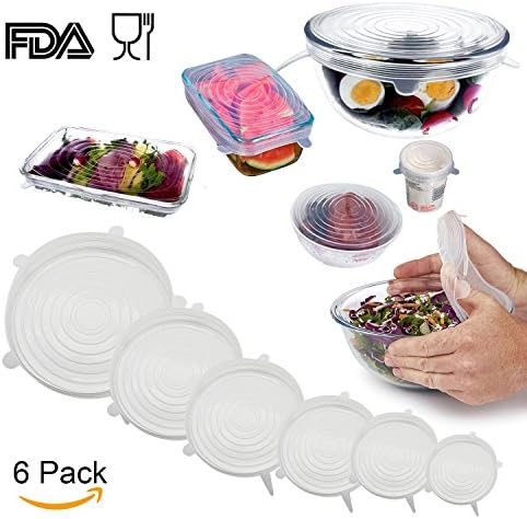 Winbtek Silicone Stretch Lids,6 Pack Reusable Containers Sealed Covers are Durable and Expandable To Fit Bowl, Can, Jar, Glassware, Food Saver Covers To Keep Your Food Fresh &amp; Tasty (White)