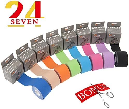 Kinesiology Tape 24/7 TAPE Therapeutic Taping for Shoulder, Ankle &amp; More, Pain Relief，Injury Recovery，Muscle Support, Waterproof 2"x16.5' Uncut Roll （Pink）+ Including Free Folding Scissor-Worth $6
