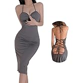 Women's Deep V Neck Halter Backless Mini Dress for Women Party Night Sexy Club Bodycon