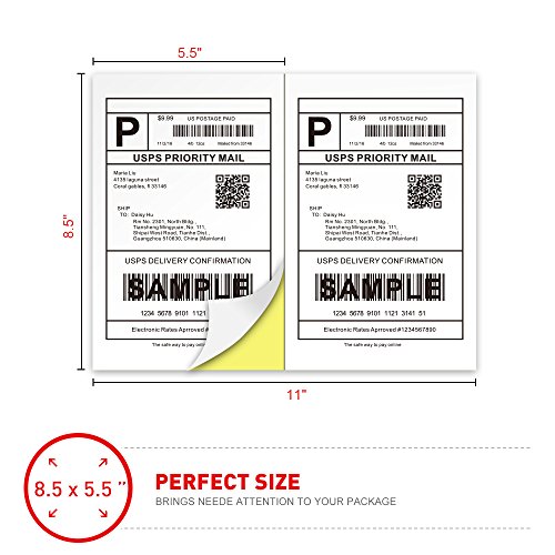 [100 Sheets; 200 Labels] Half Sheet Self Adhesive Shipping Labels for Laser & Inkjet Printers, 5-1/2" X 8-1/2" (200 Labels) - Thumbnail 3