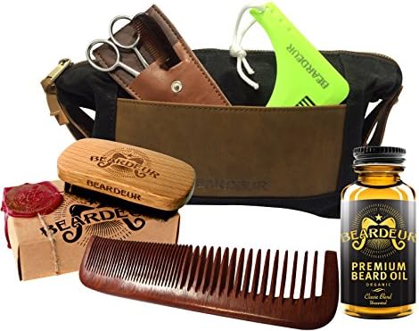Ultimate Men’s Beard Grooming Set With Boar Bristle Brush, Comb, Mustache Comb, Conditioner &amp; Premium Toiletry Bag &amp; BONUS Beard Trimming Scissors –All-Inclusive Facial Hair Gift Bundle