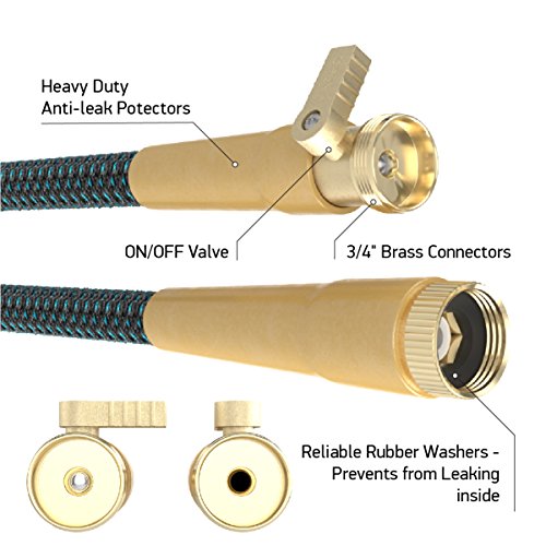 [NEW 2018] Expandable Garden Hose 50Ft Extra Strong – Brass Connectors w/Protectors 100% No-Rust & Leak, 9-Way Spray Nozzle - Best Water Hose for Pocket Use - 100% Flexible Expanding up to 50 ft - Thumbnail 2