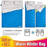 FUNDANGO Sleeping Bag Double King Size Large Plus XL! Cold Winter Camping Sleeping Bag Sleeping Bags for Adults Family Outdoor Activities Extra Long Waterproof Sleeping Bag 0 Degree Camping Bed