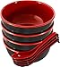 Chef Miso Set of 4 Large Melamine Noodle Soup Bowls and Spoons - Red and Black 28 Ounce