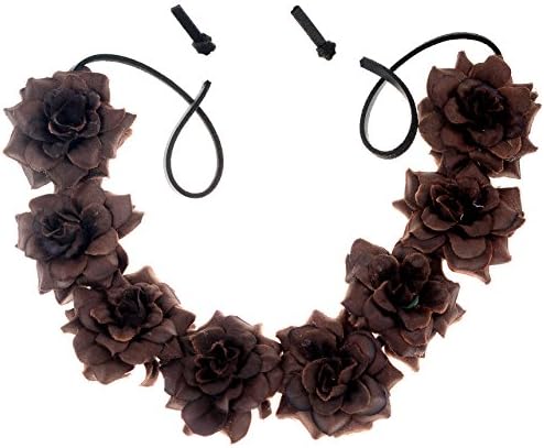 Isooak Rose Flowers Headband &amp; Bracelet Crown for Holiday Party Festival (brown)