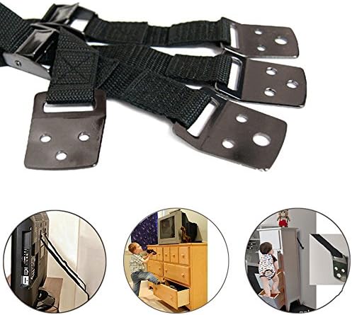NOKIRE TV Strap Anti-Tip Child Safety Furniture Straps - Premium, Adjustable 2 Pack All Metal Parts No Plastic & Heavy Safety Straps For Baby Proofing, Earthquake Safety - Mounting Hardware Included