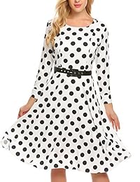 ACEVOG de la mujer lunares 3 4 Manga Casual Flare Midi vestido