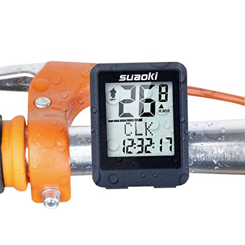 SUAOKI Wireless Bike Computer Bicycle Speedometer Bike Odometer with LCD Backlight, 5 Language Displays, Auto Power On/Off Systems, Multi Function for Cycling