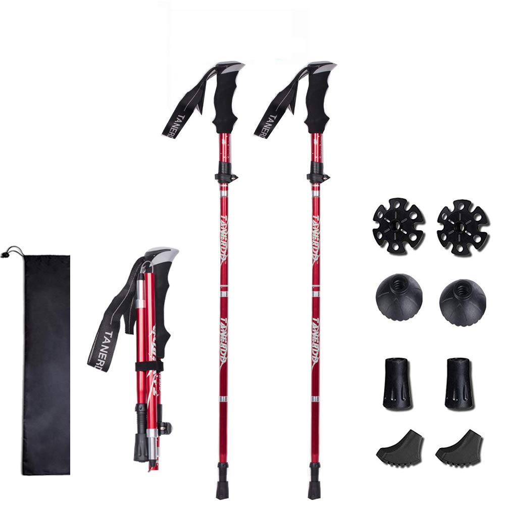 XDSP Trekking Poles, Ultralight Hiking/Walking/Trekking, Antishock and Quick Lock System, Adjustable Wrist Straps, Ergonomic Grip for Hiking/Walking/Traveling/Backpacking (red*2) 2PCS