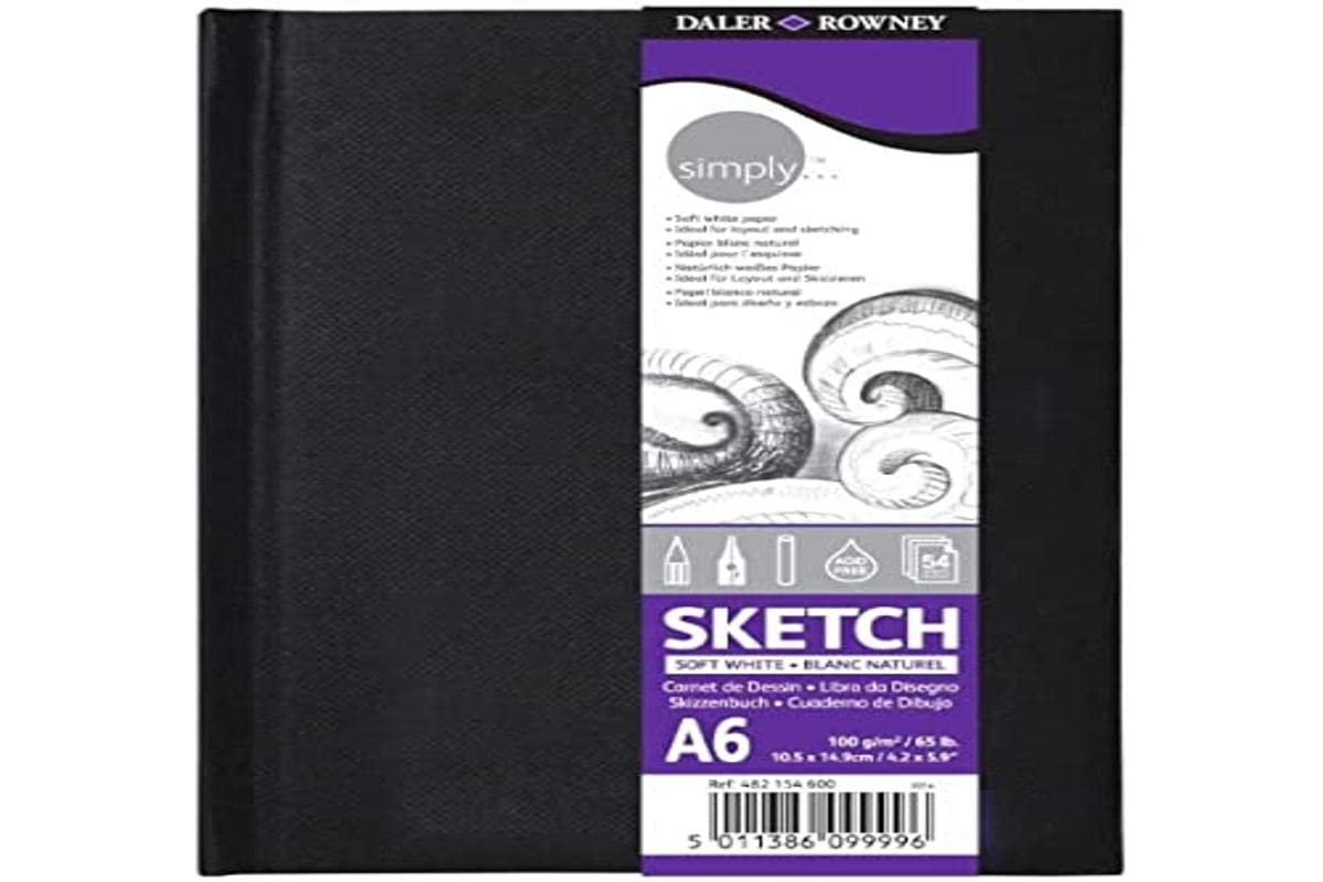 Daler-Rowney Simply Sketchbook, Medium Grain, 100 gsm, 65lb, Hardback, A6 - 4.1 x 5.8in - 10.5 x 14.8 cm, Soft White, 54 Sheets