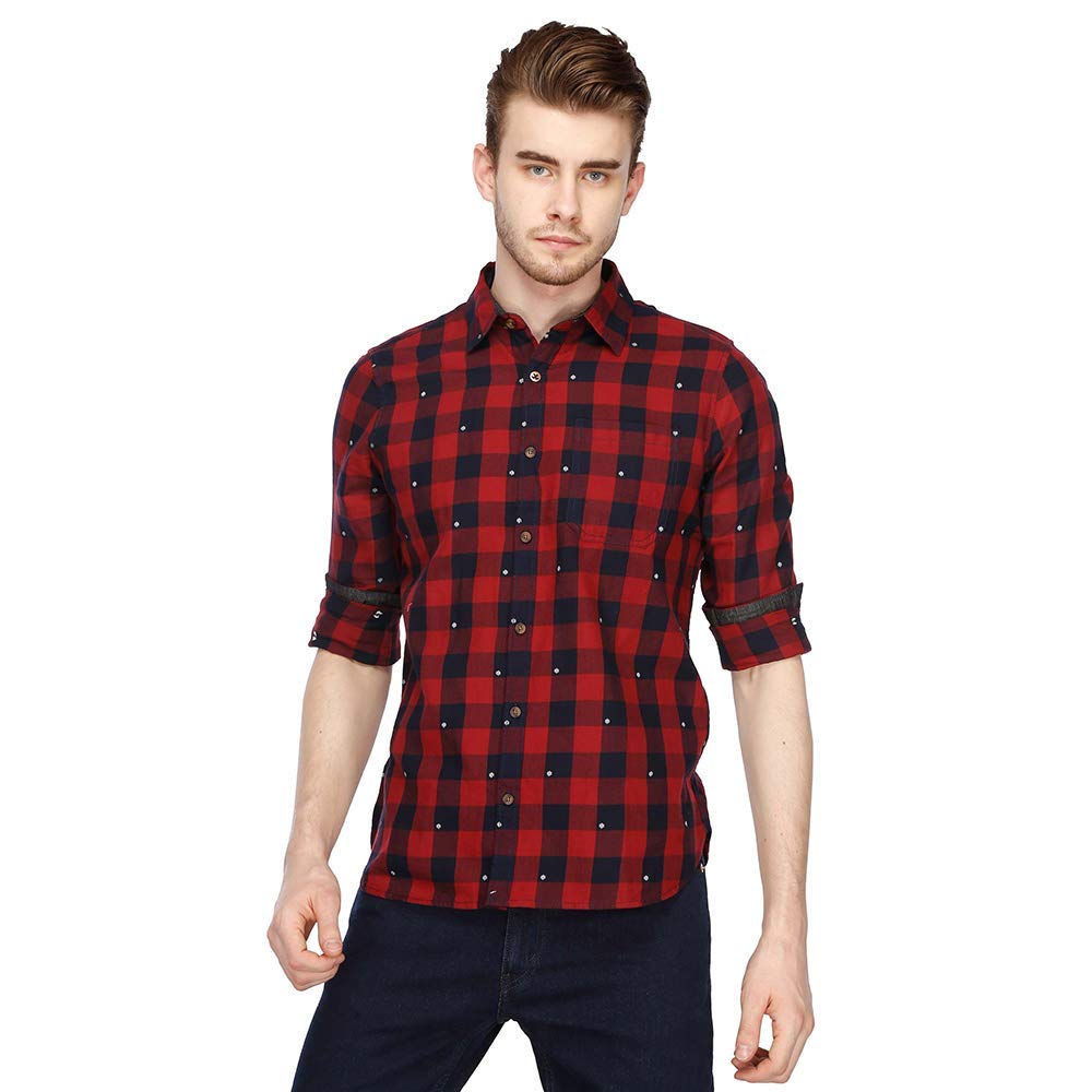 Buy WROGN Mens Classic Collar Check Shirt_Red_XXX-Large at Amazon.in