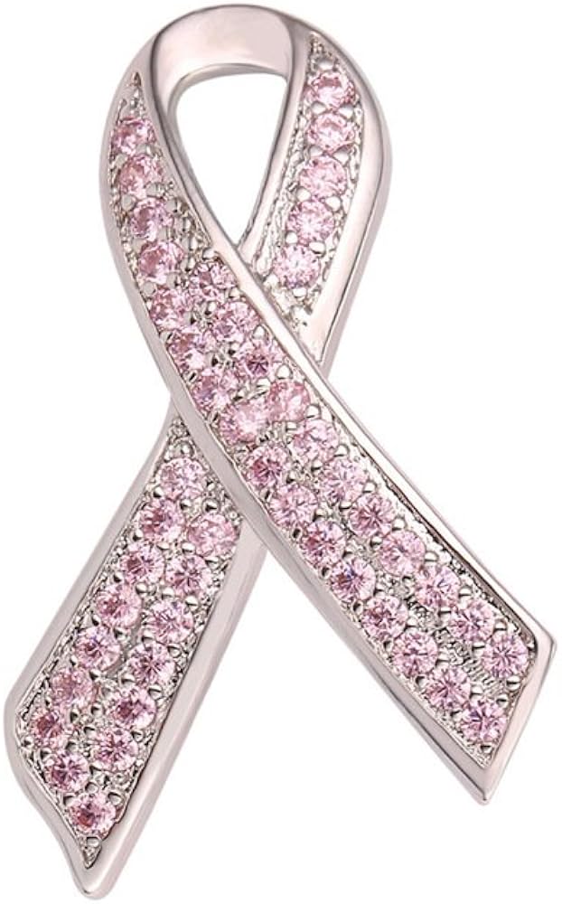 U7 Breast Cancer Badge Brooch Pins Women Pink Cubic Zirconia Brooches For Ladies, Pink Cz-platinum, 3.3 cm x 2.1 cm