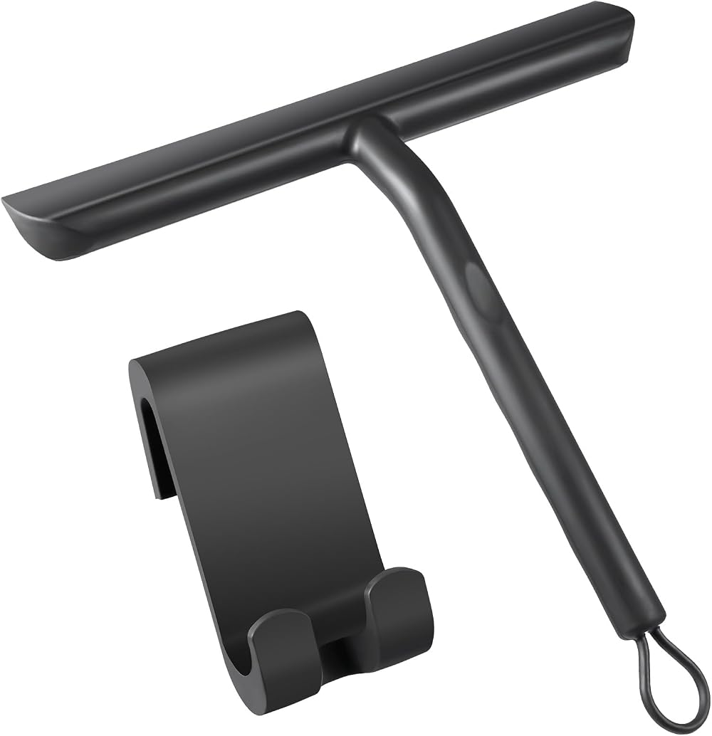 Vinabo Silicone Squeegee Shower Cleaner with Hook Black