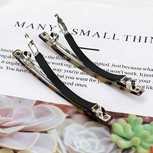 Luckycivia 2 Pack Hair Barrette, Long and Thin Handmade Celluloid Onyx