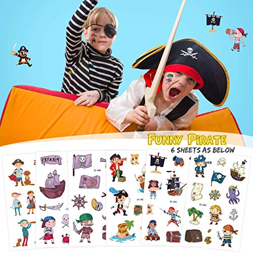 Tattoo Kinder, AGPTEK 250 Stück Pirate Tattoos Set, Wasserdichte Kindertattoos mit Bronzing Pirate, Shark, Aufkleber für Jungs, Kindergeburtstag Mitgebsel, Party, Festival – Bild 5