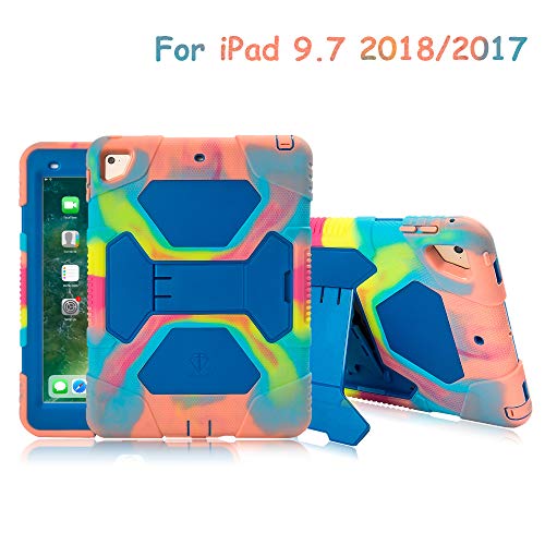 ACEGUARDER Kids Case for iPad 9.7 2018/2017 Case Full Body Protective Silicone Cover Adjustable Kickstand for Apple iPad 9.7 5th / 6th Generation, iPad Air 2, iPad Pro 9.7(Ice/Blue)