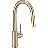 Lava Odoro Champagne Gold Kitchen Faucet with Pull Down Sprayer, Modern Kitchen Sink Faucet Single Hole Gold Faucet for Kitchen Sink with 2-Function Spray Head, Deck Plate Included, KF1120-CB