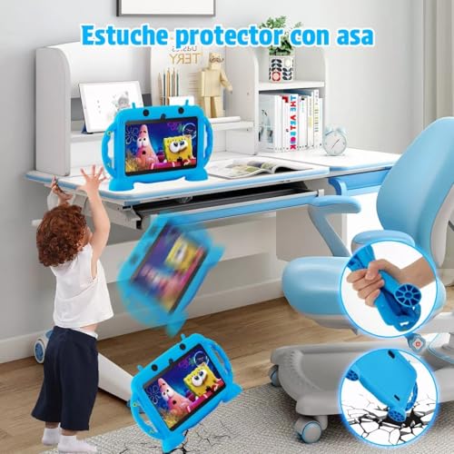 CNHVEIF Tableta para Niños, Tablet Infantil de 7 Pulgadas | Tablet para Niños Pequeños, IWAWA preinstalada, con WIFI Bluetooth, Larga Duración Tablet Regalos para Niños(azul)