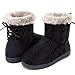 ULTRAIDEAS Women's Soft Yarn Cable Knit Bootie Slippers Memory Foam Indoor & Outdoor Shoes w/Adjustable Suede Lace,Black,9 B(M) US