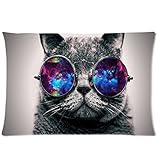 Galaxy Hipster Cat Theme(3D) Funny Cat Wear Color Sunglasses Soft Custom Rectangle Pillowcase Pillow Case Covers 20X30(One Side)