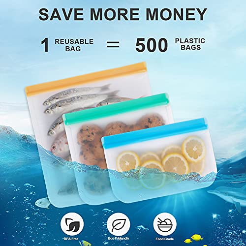 Reusable Freezer Bags, 24 Pack Reusable Food Storage Bags, 4 Leakproof