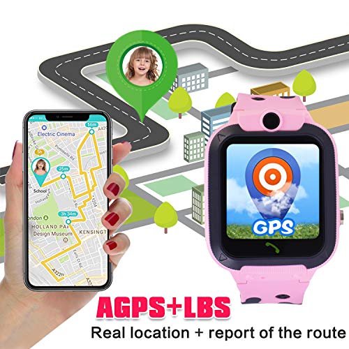 [SIM Card Included] Kids Smart Watch Phone, Waterproof Smartwatches for Children with GPS Tracker Anti-Lost SOS Call Touch Screen Voice Chat for Boys and Girls School Birthday Gifts (Pink) - Thumbnail 2