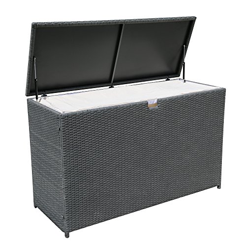 PATIOROMA Outdoor Patio Aluminum Frame Wicker Cushion Storage Bin Deck Box, Gray