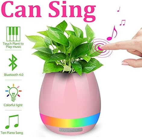 Smart Music Flower Pot Bluetooth Wireless Speakers Touch Plant Pot Piano-Playing Multi-color LED Night Light for Office Home Decor (No Plant)(Pink)