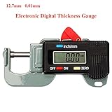 HONG111 Digital Thickness Gauges Mini Portable Horizontal Electronic Thickness Meter Measurement Tool 0 to 12.7mm Caliper, 0.01mm Resolution, -0.03mm Accuracy (Grey Black)
