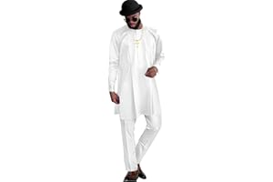 SEA&ALP Men's African Suit Dashiki Traditional Top Shirt Pants 2-Piece Set Outfits Nigerian Casual Clothing Attire