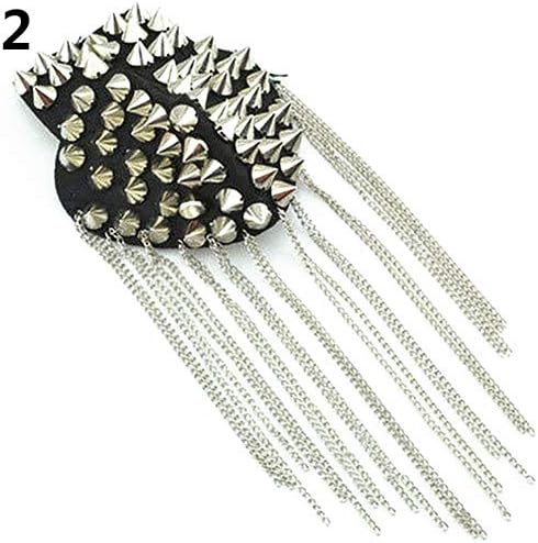 1Pc Punk Gothic Rivet Spike Epaulet Shoulder Board Mark Tassel Brooch Jewelry - Silver