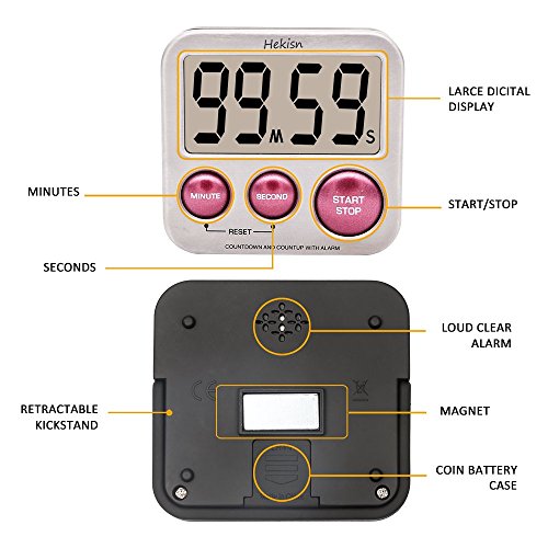 image for Hekisn Best Digital Kitchen Timer, Digital Stainless Steel Cooking Tim