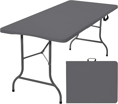 Rainberg 6ft Heavy Duty Plastic Folding Table Grey 1800 x 750 mm