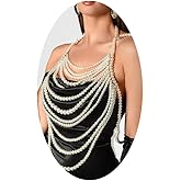 Metisee Pearl Body Chain Layered Pearl Bra Shoulder Necklace Top Bra Chain Rave Party Body Jewelry for Women