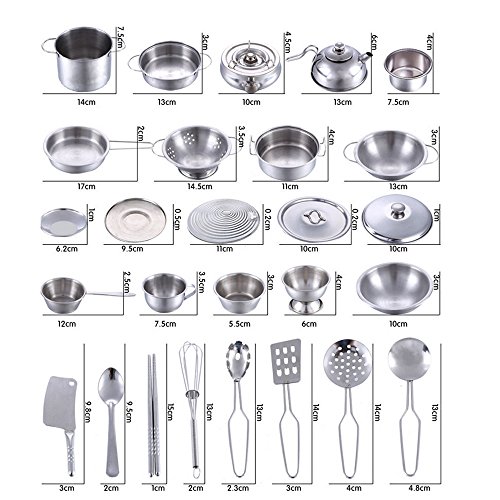 USHOT 16 Pcs Set Kids Play House Kitchen Toys Cookware Cooking Utensils Pots Pans Gift Silver One Size