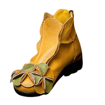 MYMYG Ankle Boot Winterschuhe Frauen handgenähte Blumen Schuhe ethnischen Stil Stiefel Leder Casual Stiefel Klassische Freize