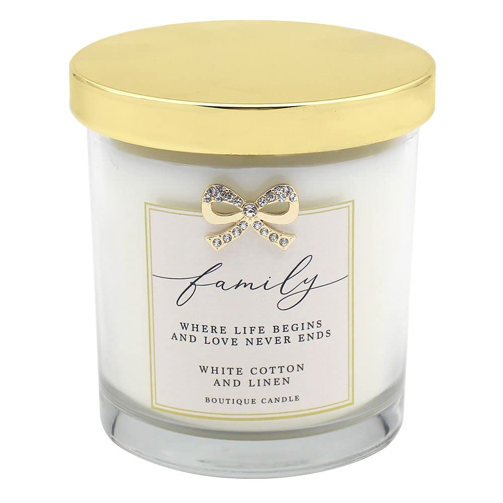 Lesser and Pavey Fabulous Friend, Family, Love, Home Hand Poured Soy Wax Candle with Lid and Gift Box (White Cotton and Linen)