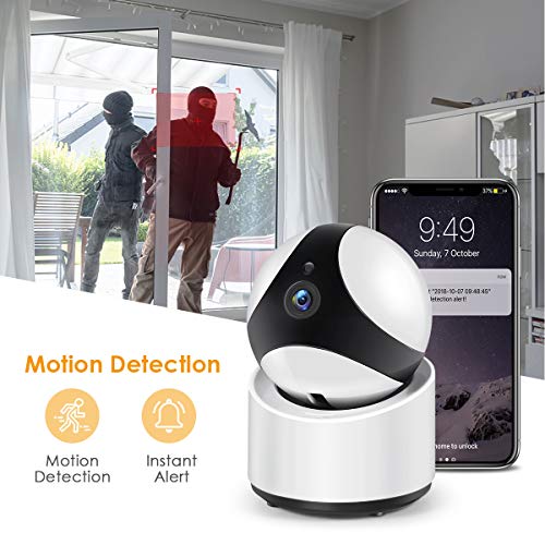 Wireless Security Camera, IP Camera WiFi Home Indoor Camera for Baby/Pet/Nanny, Motion Detection, 2 Way Audio Night Vision, Remote Monitoring (White 720)