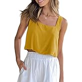 Allimy Women's Square Neck Sleeveless Shirts 2025 Loose Summer Casual Crop Tank Top Yellow M