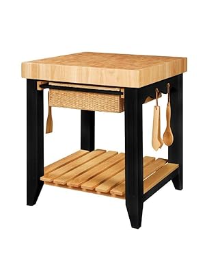 Powell Color Story Black Butcher Block Kitchen Island