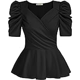 GRACE KARIN 2025 Womens Tops Elegant Peplum Top Wrap V Neck Puff Short Sleeve Summer Tops Blouse