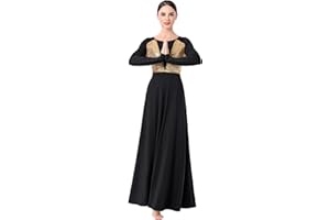 IBAKOM Praise Dance Dress for Women Gold Shiny Sequins Liturgical Worship Dance Loose Fit Full Length Church Prayer Clothes