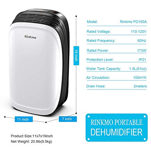 RINKMO 30 Pint Dehumidifier for Home Basements Bedroom Garage, Safe Mid Size Portable Dehumidifiers for Medium Spaces up to 1050 Sq Ft with Continuous Drain Hose Outlet to Reduce Moisture