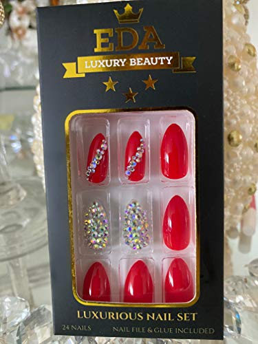 EDA LUXURY BEAUTY RED 3D GLAMOROUS JEWEL DESIGN Full Cover Press On Gel Glitter Artificial Nail Tips Shiny Acrylic False Nails Extra Long Oval Round Pointed Almond Stiletto Super Fashion Fake Nails 2 EDA LUXURY BEAUTY RED 3D GLAMOROUS JEWEL DESIGN Full Cover Press On Gel Glitter Artificial Nail Tips Shiny Acrylic False Nails Extra Long Oval Round Pointed Almond Stiletto Super Fashion Fake Nails