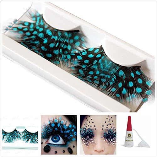 Beauty II Girl Fancy Dress Dance Party Makeup Feather False Eyelashes Eye Lashes Polka Dot Thick Extra Long Cosplay Christmas Halloween Queen Holiday Fun Fake Eyelashes with Glue (Black Blue Color)