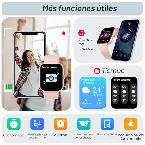 Smart Watch Men Women, 1.96 Inch Smartwatch Calls Bluetooth, Pedometer/Heart Rate Monitor/Sleep Monitor/SpO2, Waterproof IP68, Smart Watch Android iOS Pink, Sports Watch 112+ Sports Modes