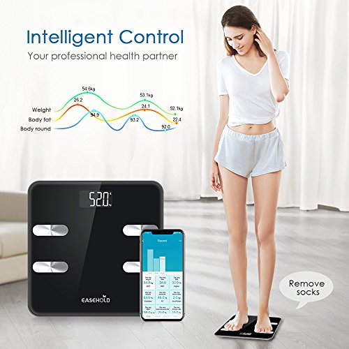 Easehold Bluetooth Body Fat Scale, Accurate Digital Smart Bathroom Weight Scales with iOS and Android APP for Body Weight, BMI, Fat, Water Muscle, Easy to Read,396 lbs