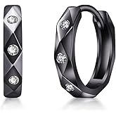 Immobird Hoop Earrings Men Unique Geometric Cut Face 925 Sterling Silver Black Hoop Earrings Handsome and Stylish