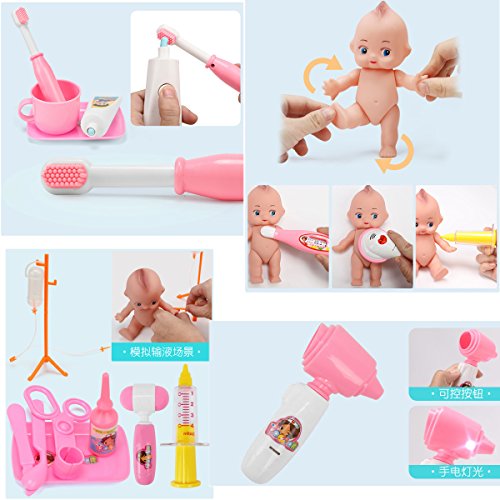 Doctor Play Set with Nurse Clothing, Visual Height Table ,Doll and 31 Pieces of Doctor Pretend Tools - Realistic, Safe & Fun Doctor Kit Pretend Play Girls Toys